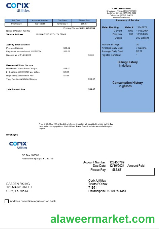 USA Corix  Utilities business utility bill template in Word and PDF formats